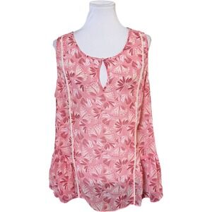 ModCloth Blouse Womens 1X Pink Butterfly Wing Print Boho Ruffle Peplum Top